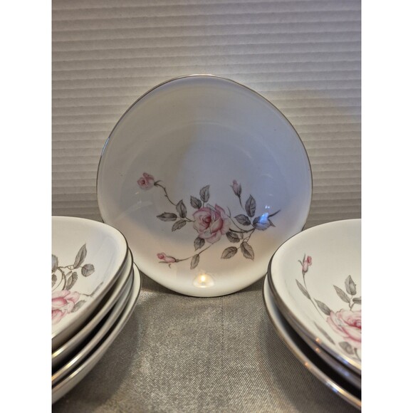 Three Castle China Garland Set Of 8 Dinner Bowls Pink Roses - Picture 4 of 7